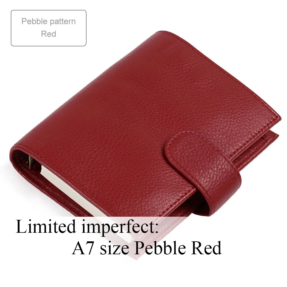 Pebble Red Ограниченная серия неидеальных колец из натуральной кожи, записная книжка A7 размера, записывающая книжка, журнал органайзера, журнал для зарисовок, планировщик с большим карманом - Цвет: Pebble Red