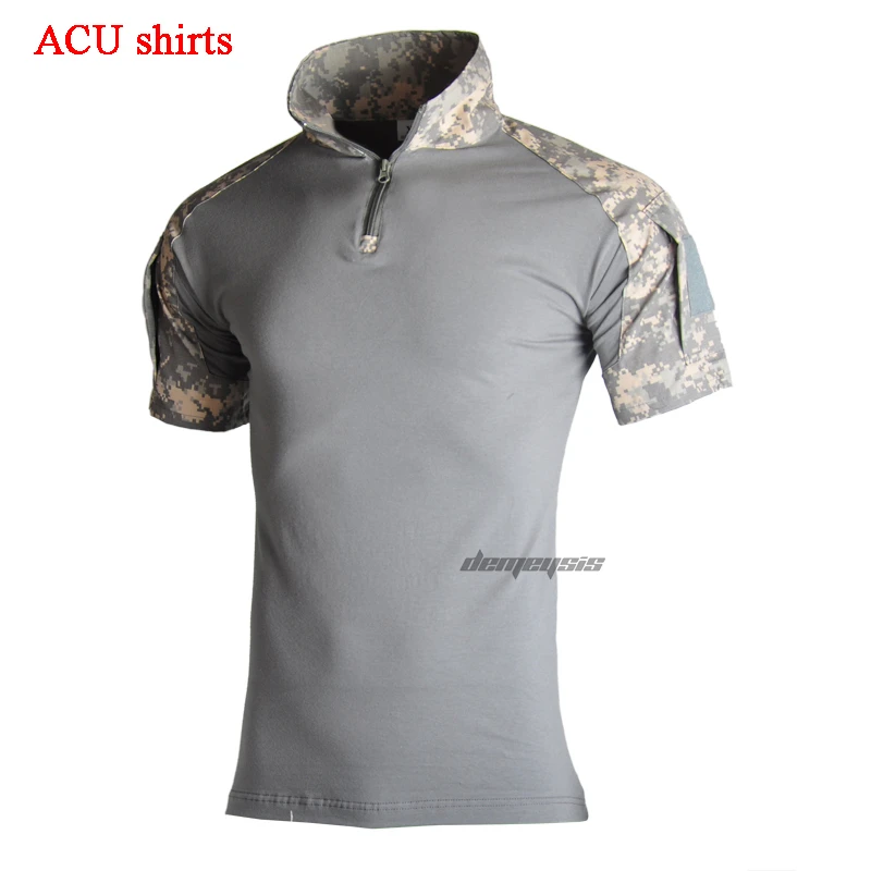 acu shirts Тактическая Боевая униформа с коротким рукавом, военные костюмы для страйкбола, для охоты, стрельбы, пейнтбола, рубашки+ брюки-карго, наколенники - Цвет: acu shirts