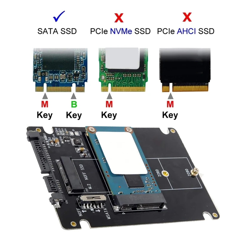 Combo M.2 NGFF B-Key & MSATA SSD to SATA 3.0 Adapter Converter Case Enclosure with Switch Support SATA Reversion 3.2 ssd hard drive enclosure