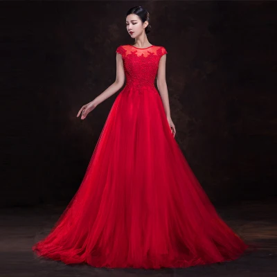 Red Long Халат de soiree Элегантный цвета красного вина длинное вечернее платье тюль платья блестки из бисера плюс размер для женщин платье на выпускной вечер - Цвет: Red Long