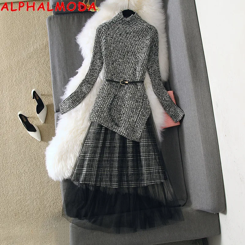 ALPHALMODA осень и зима 2019 новый модный костюм свитер платье высокая горловина