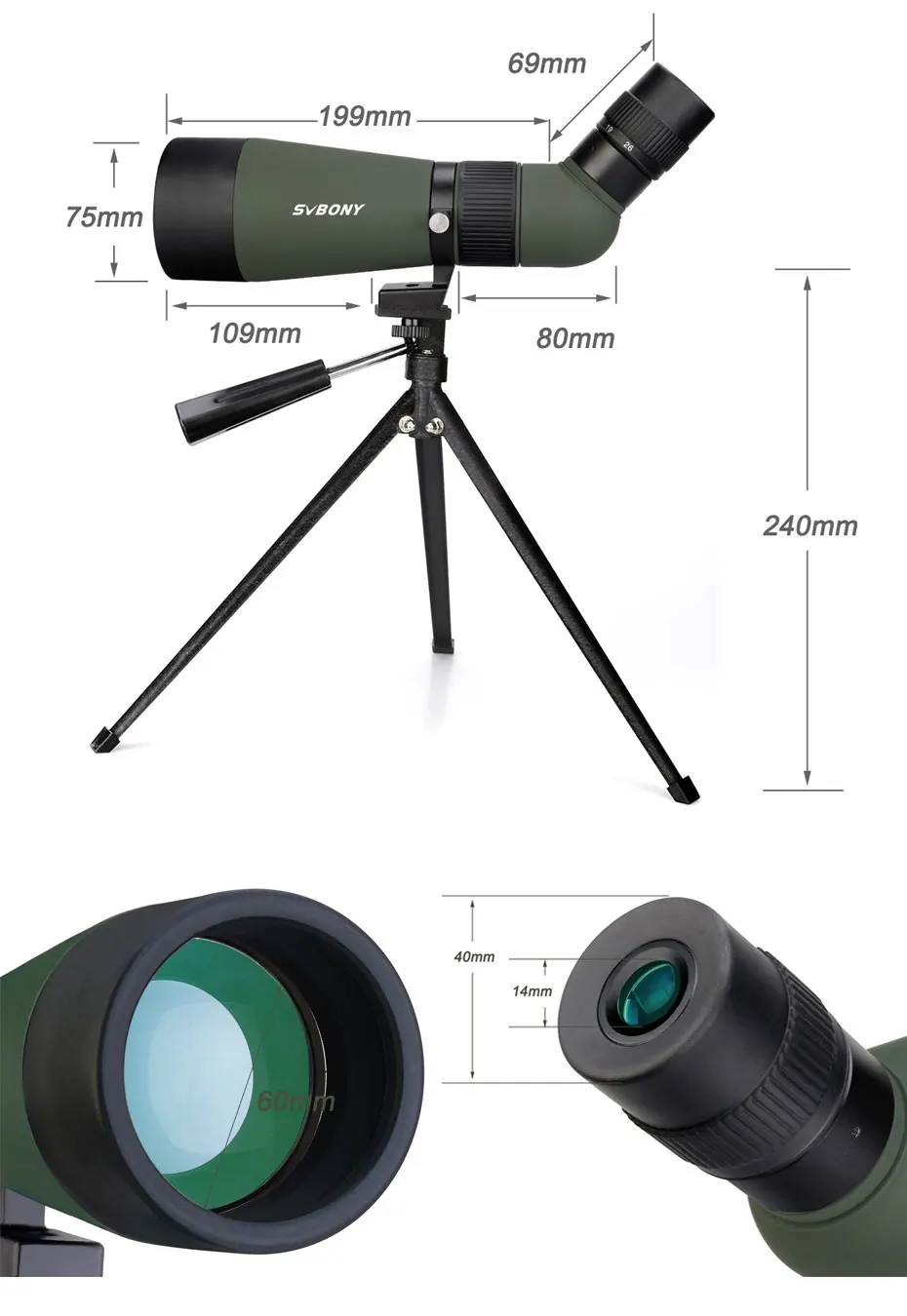 SVBONY SV404 12-26x60 Оптическая Труба с зумом BK7 с многослойным покрытием Оптика Объектив телескоп Охота Стрельба Монокуляр w/настольный штатив