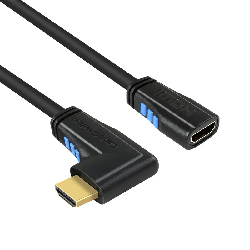 HDMI 2,0 Удлинительный кабель, вверх угол 270 градусов 4K(60 Гц) HDMI 2,0 штекер к женскому кабелю, 3D видео, реверсивный звуковой канал - Цвет: Синий