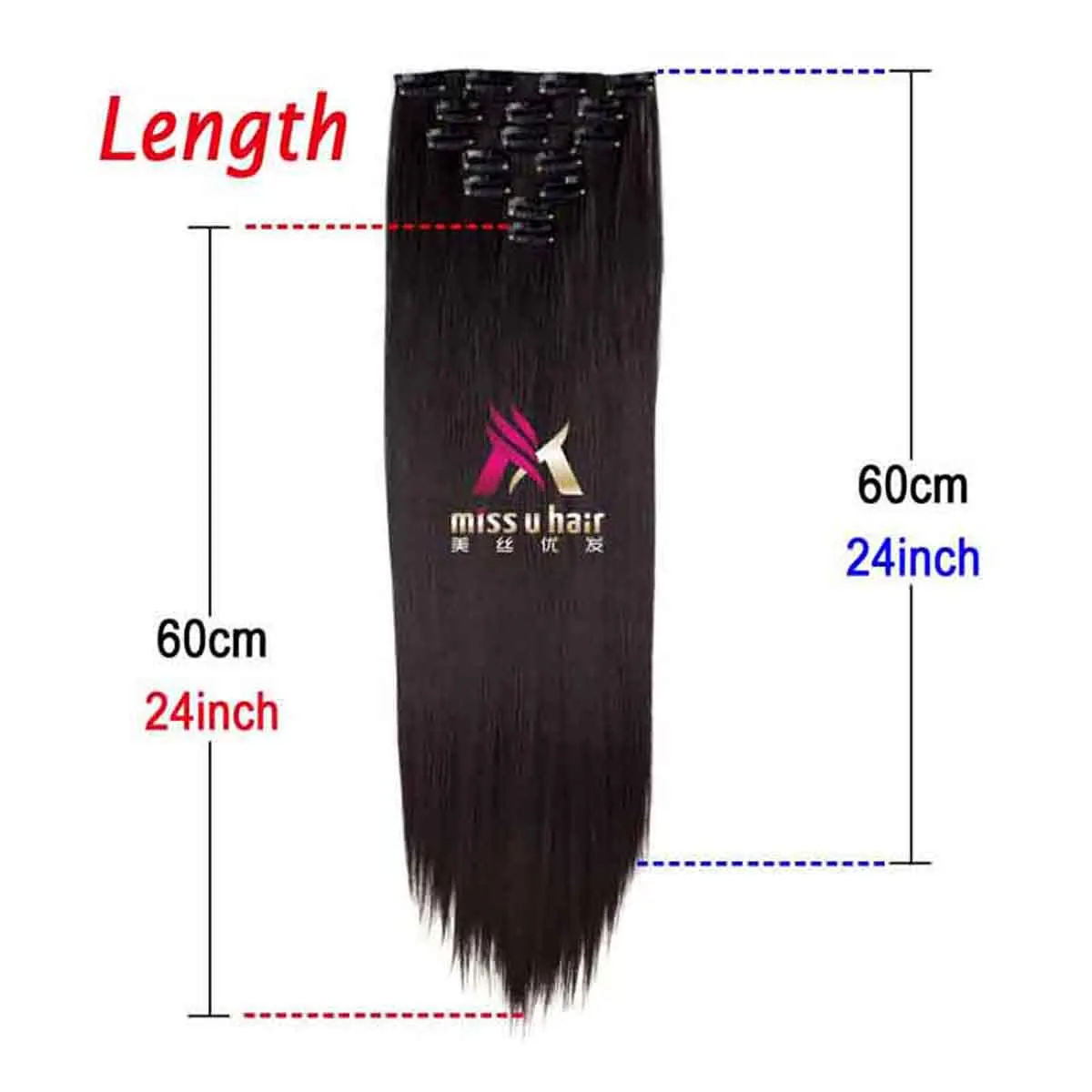Miss U Hair 24" 130g-135g Women Long Straight Synthetic Clip in on Hair Extensions Pieces 7pcs/set Heat Resistent Fiber
