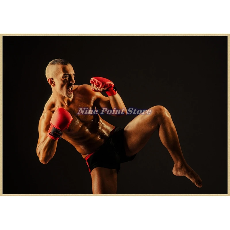 thumbnail image 1 of Póster de pintura de papel Kraft para entrenamiento de fitness y boxeo, pegatinas de pared para gimnasio, decoración del hogar, 1 of 5