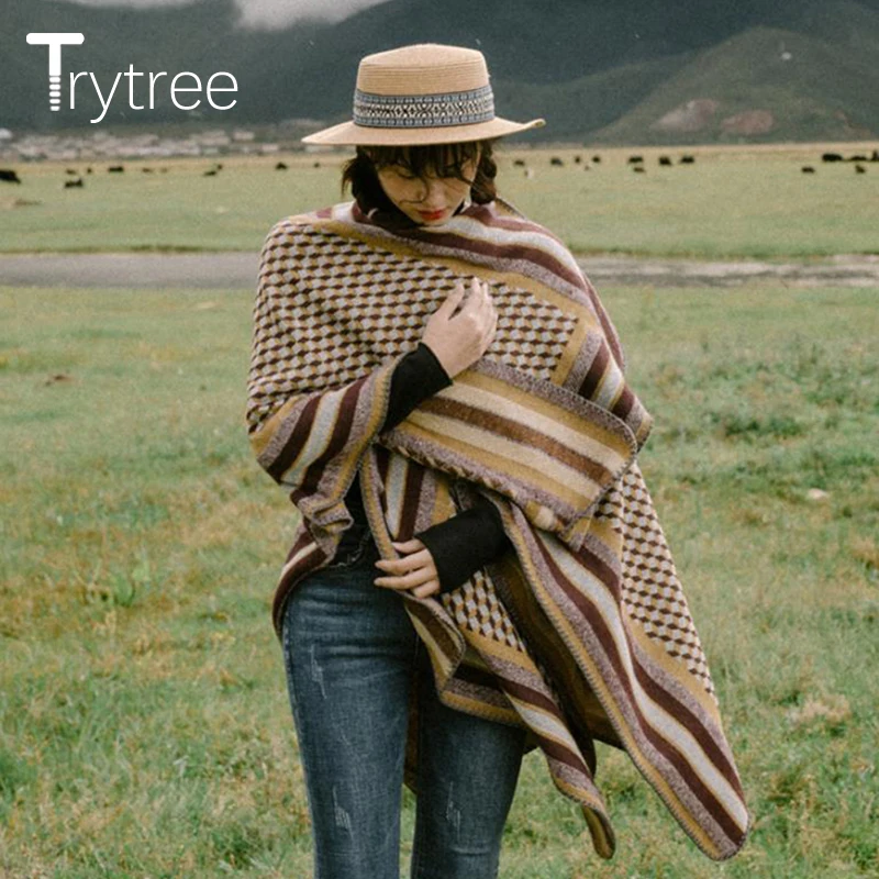 Осенне-зимний Повседневный женский шарф Trytree 2021 теплая плотная клетчатая