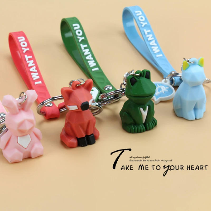 1Pcs Creative Cartoon Geometric Section Dinosaur Panda Doll Keychain Figures Toys Couple Key Chain Backpack Ornaments Gift | Игрушки и