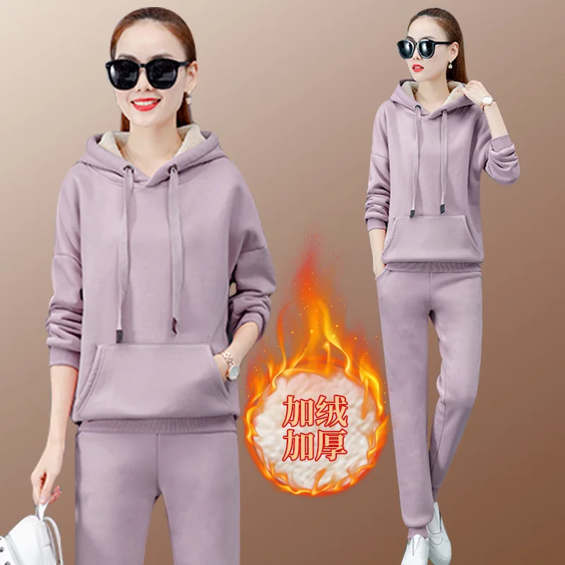 

Winter Thickness Fleece Women Sportswear Tracksuit Warm Hoodie Running Jogging Workout Casual Set Sport Suit Sweatshirt+pant