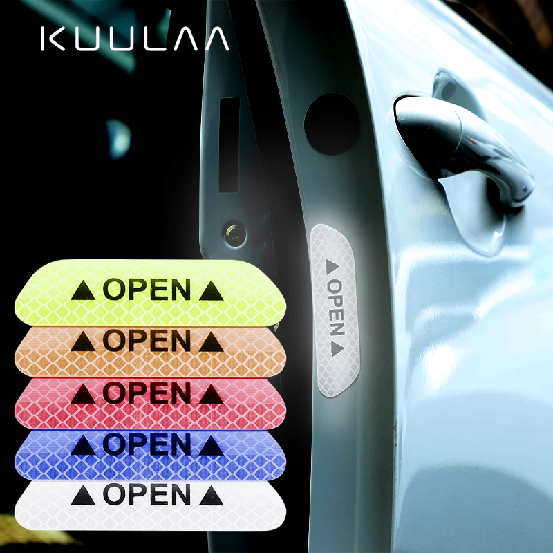 

KUULAA 4Pcs Car Door Sticker Decal Warning Tape Car Reflective Stickers Reflective Strips Car-styling 5 Colors Safety Mark