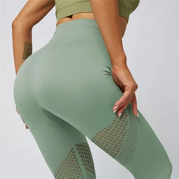 

2020 Women Leggings High Waist Tummy Control Workout Leggings Sport Women Fitness Mesh Leather Push Up Leggings Athletic Pants