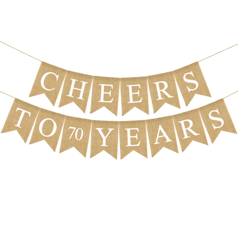 

Natural Jute Burlap Cheer To 70 Years Banner Rustic 70th Birthday Party Outdoor Bunting Garland Decoration