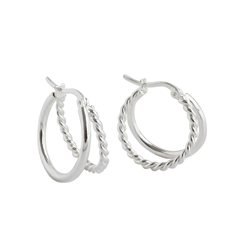 SUNIANGON Double Circle Hoop Earring Elegant Real 925 Sterling Silver Hemp Rope Gold Generous Women Jewelry | Украшения и