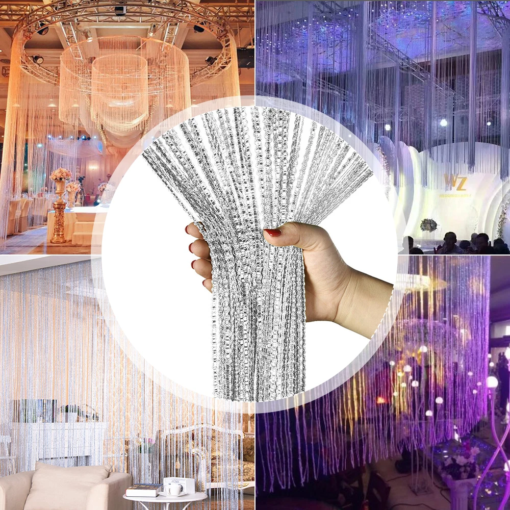 

100x200cm String Curtain Shiny Tassel Line Curtains Fashion Door Divider Drape Living Room Decor Valance Home Wedding Decoration