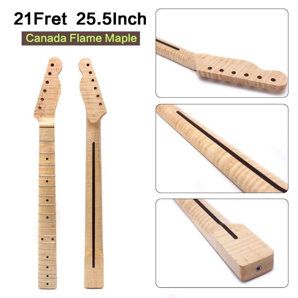 

Tiger Flame Maple Guitar Neck 21 Fret 25.5inch Dark Yellow Pearl Dot Inlay DIY