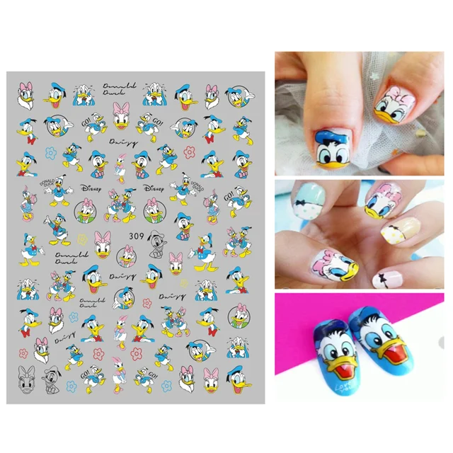 1PCS Disney Cartoon Anime Collection Star Design Nail Sticker Mickey Mouse Donald Duck Lion King Mermaid Stitch Nail Slider WG309