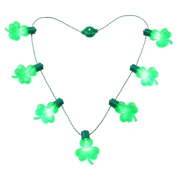 

2PCS Light Up Shamrock String Necklace for St. Patrick's Day Shamrock Necklace Flashing Green Bulb LED Glow Clover