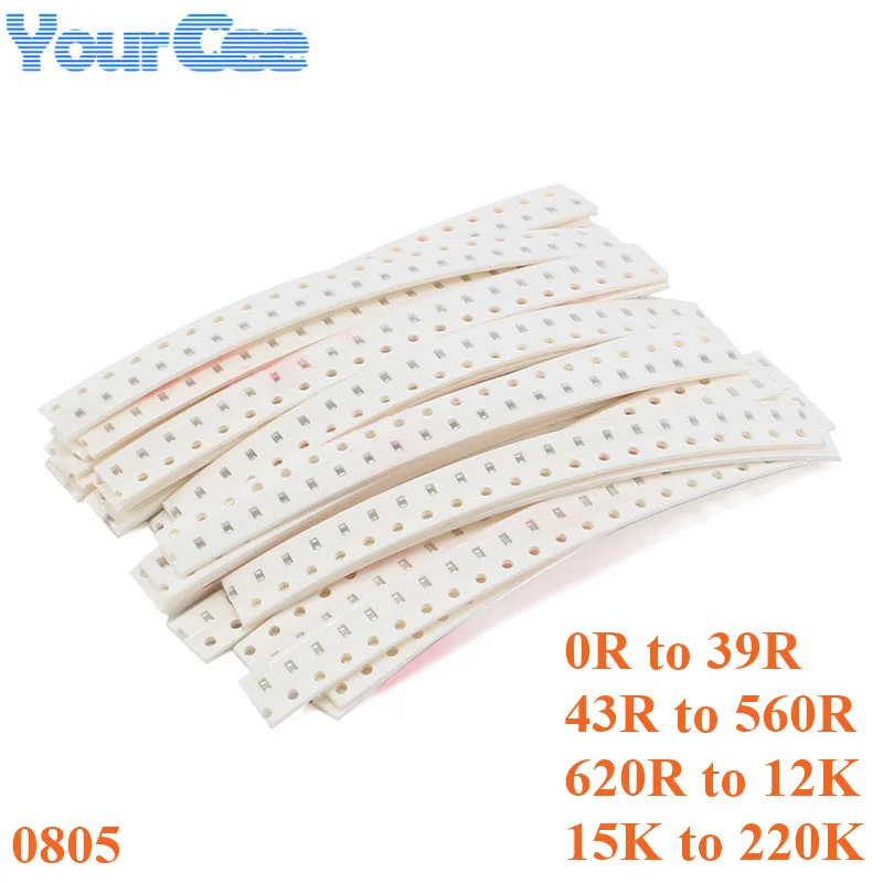0805 5% SMD Resistor Kit 0-39R 43-560R 620-12K 15K-220K 240K-5.1M ohm DIY Assorted Electronic Component Resistancce 420-500pcs SMD Resistor SMD Chip Resistor