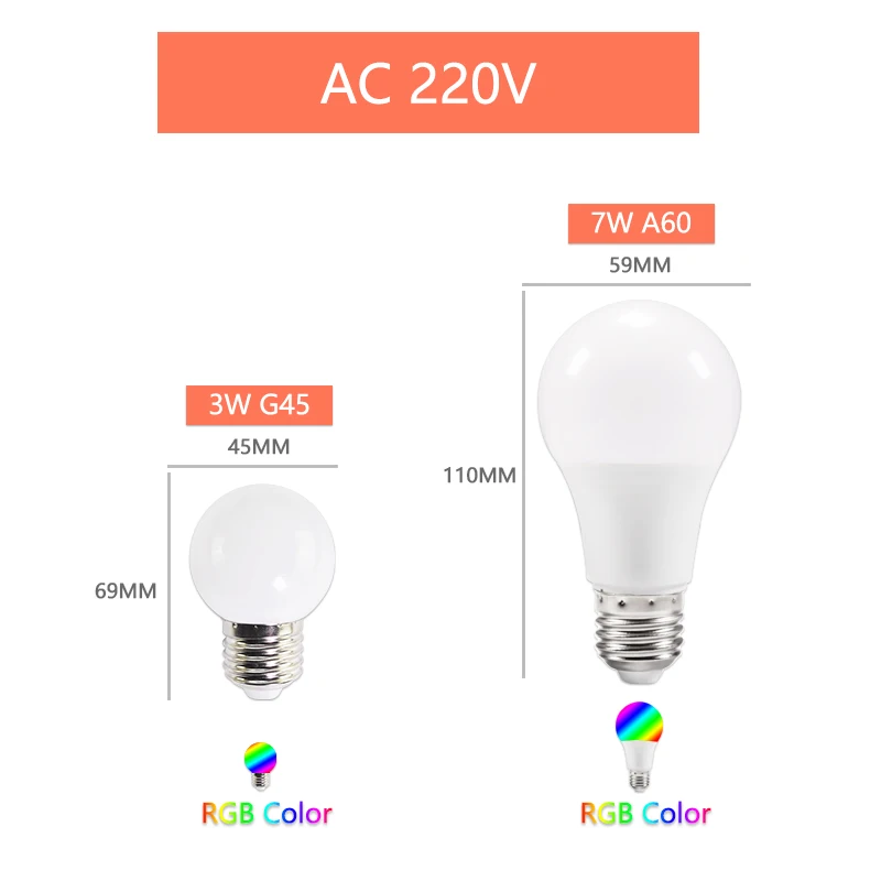Светодиодная лампа rgb A60 G45 E27 3 Вт 7 цветной светодиодный светильник SMD 2835 220 В