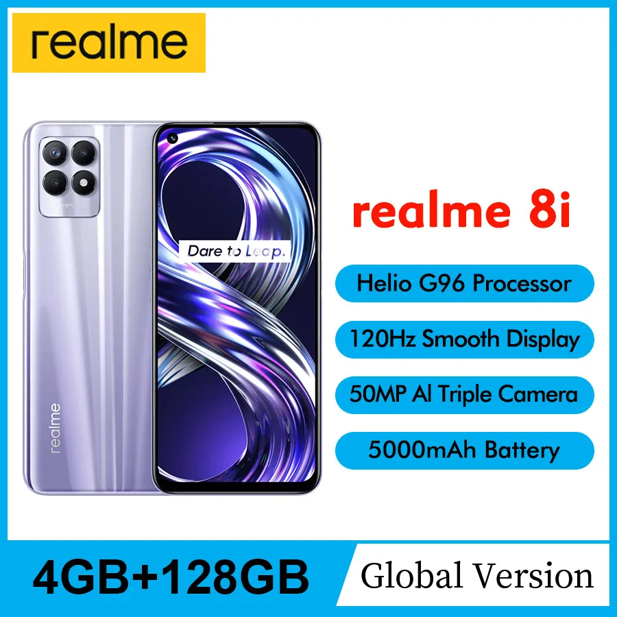  Смартфон глобальная версия realme 8i, 6,6 дюйма, 120 Гц, FHD +, 4/128 ГБ, процессор Helio G96, 5000 мА · ч, 18 Вт, быстрая зарядка, 50 МП