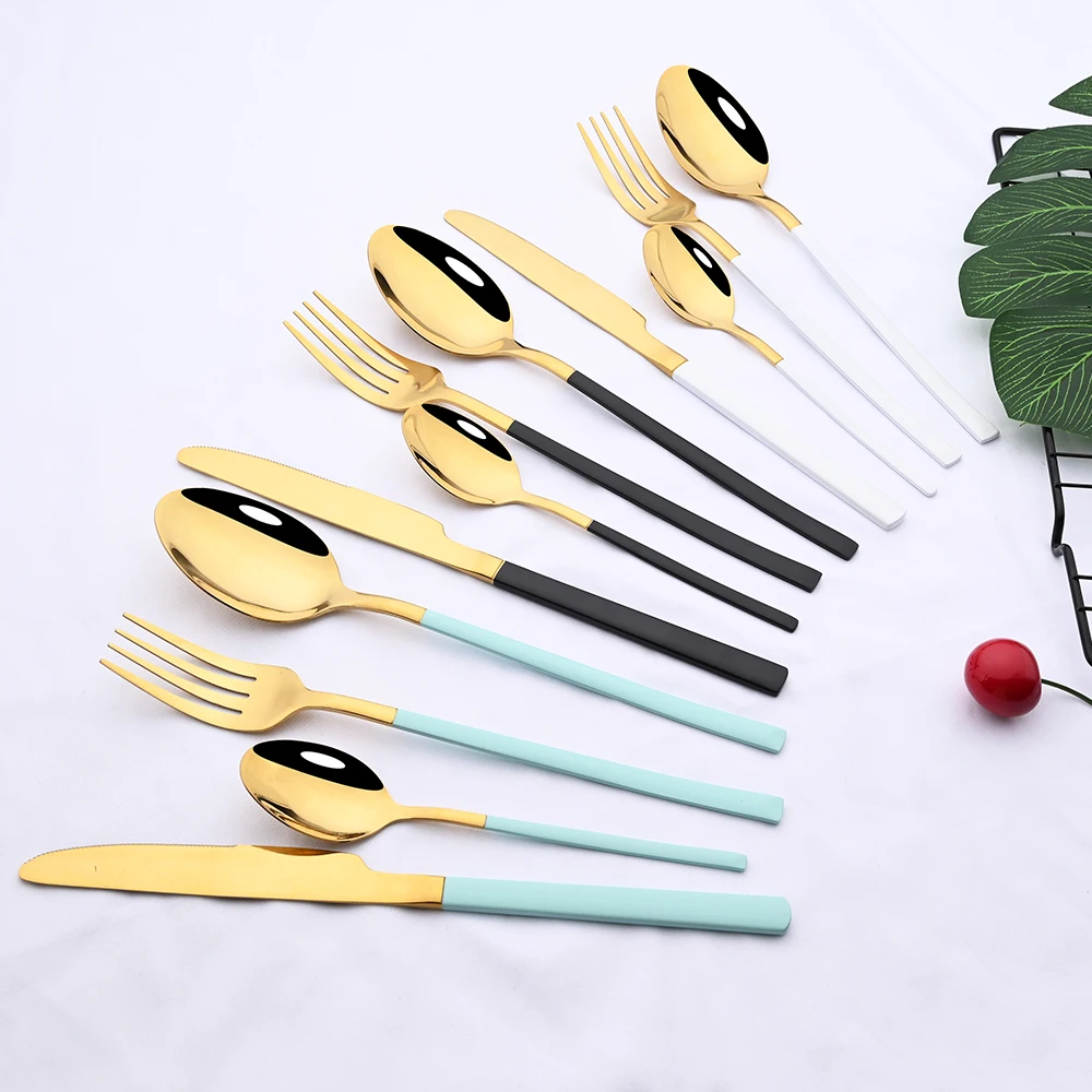 24Pcs Stainless Steel Dinnerware Set Black Gold Kitchen Flatware Cutlery Spoon Fork Knife Western Silverware Tableware | Дом и сад