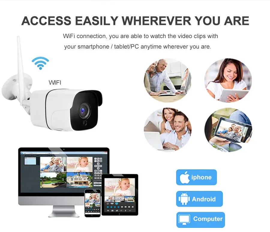 2MP IP66 наружная цилиндрическая камера Camhi Wifi 1080P ONVIF Беспроводная Проводная ip-камера SD 128G максимальная длина 3 м шнур питания аудио мониторинг