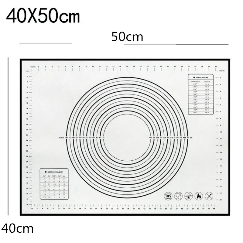 40x50cm black Силиконовый коврик для выпечки с накипью раскатки теста коврик для замеса теста антипригарная Кондитерская печь лайнер формы для выпечки 60*40/40*30 см - Цвет: 40x50cm black