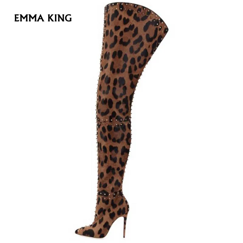 leopard print over knee boots