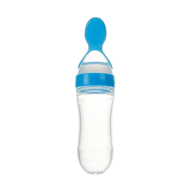 90ML Safe Newborn Baby Feeding Bottle Toddler Silicone Squeeze Feeding Spoon Milk Bottle Baby Training Feeder Food Supplement Blue Bottle