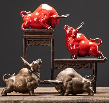 

Cattle Statue Ox Home Decor Living Room Bull Sculpture Wine TV Cabinet Ornament Crafts Abstract Animal Figurine