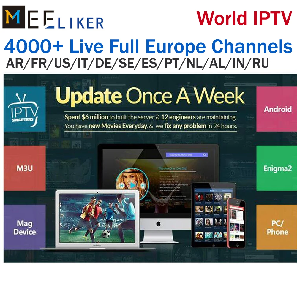 

Full Europe Italy IPTV M3U subscription IPTV smarter for 3500+channels Brazil Russia arabic US support Android mag pc E2 tv box