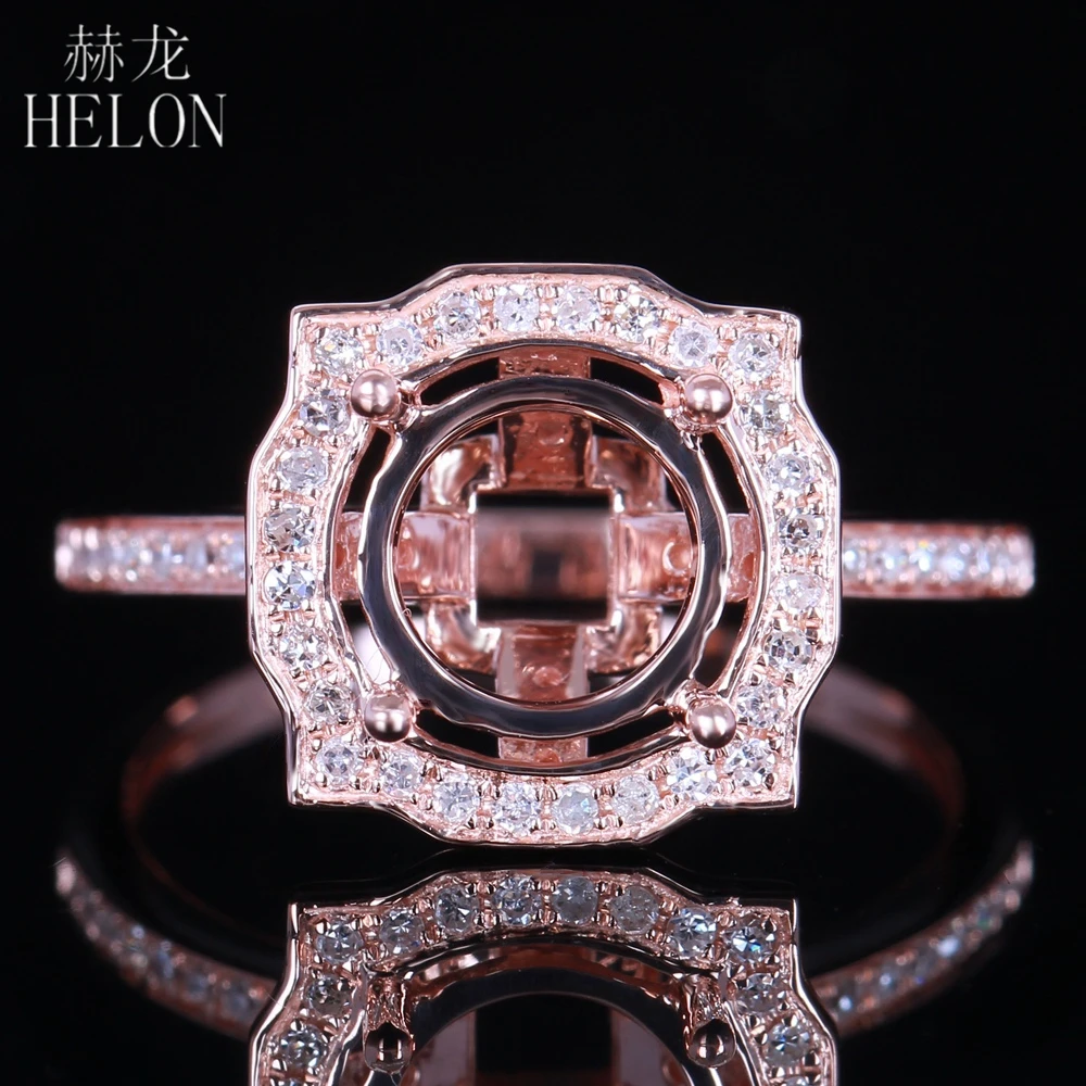 

HELON Solid 14K Rose Gold 0.3ct Natural Diamonds Women Fine Jewelry Semi Mount Engagement Wedding Ring Setting Fit Round 8.5mm