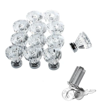 

12Pcs Clear Crystal Glass Door Knobs Drawer Cabinet Furniture Pull Handles & 2Pcs Door Cabinet Drawer Security Cylinder Cam Lock