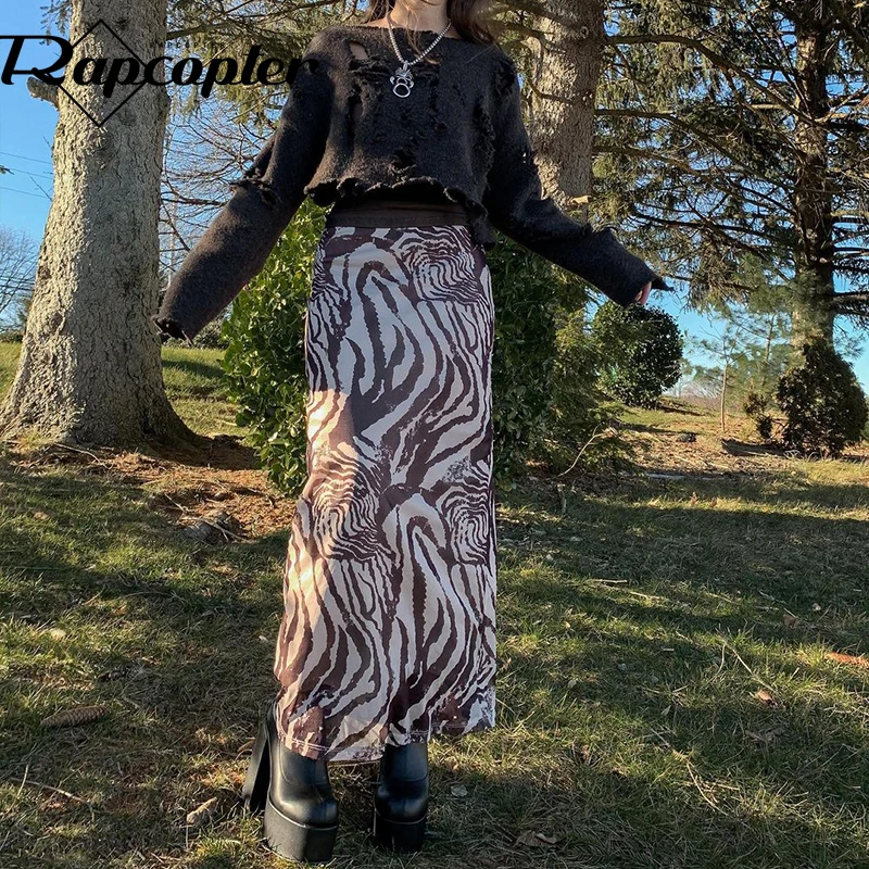 Rapcopter-faldas largas estéticas de Estilo Vintage para mujer, faldas largas de estilo Harajuku de los años 90, color marrón, nueva moda, 2021