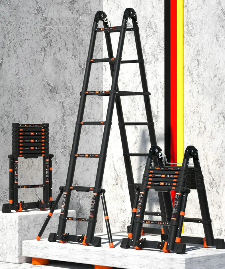 2.1+2.1m Aluminum alloy multifunctional foldable telescopic herringbone/I-type ladder/straight ladder to strengthen anti-tilting