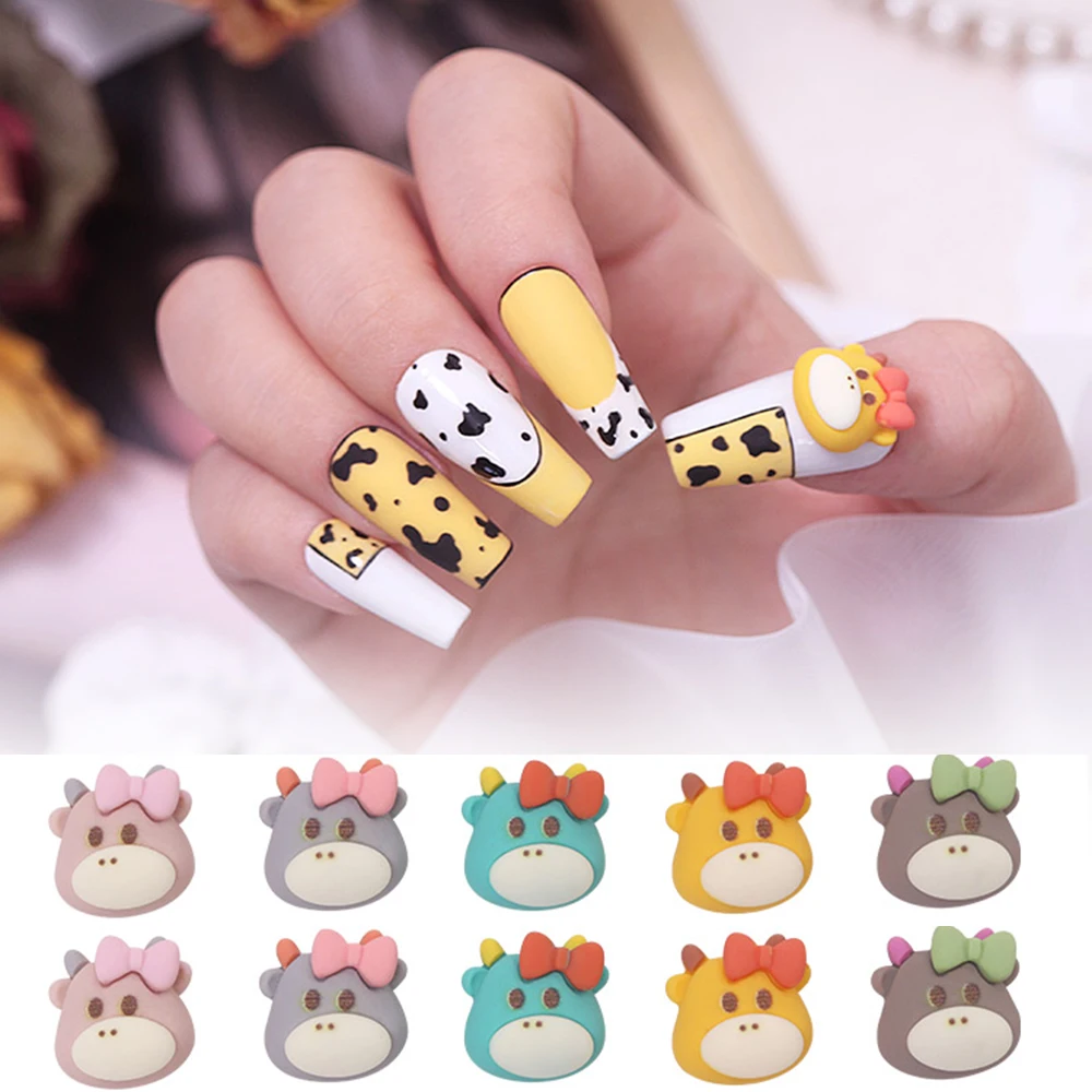2021 New Autumn Winter Nail Art Diamond Cartoon Resin Lucky Year of the Ox Mascot Gradient Accessories | Красота и здоровье