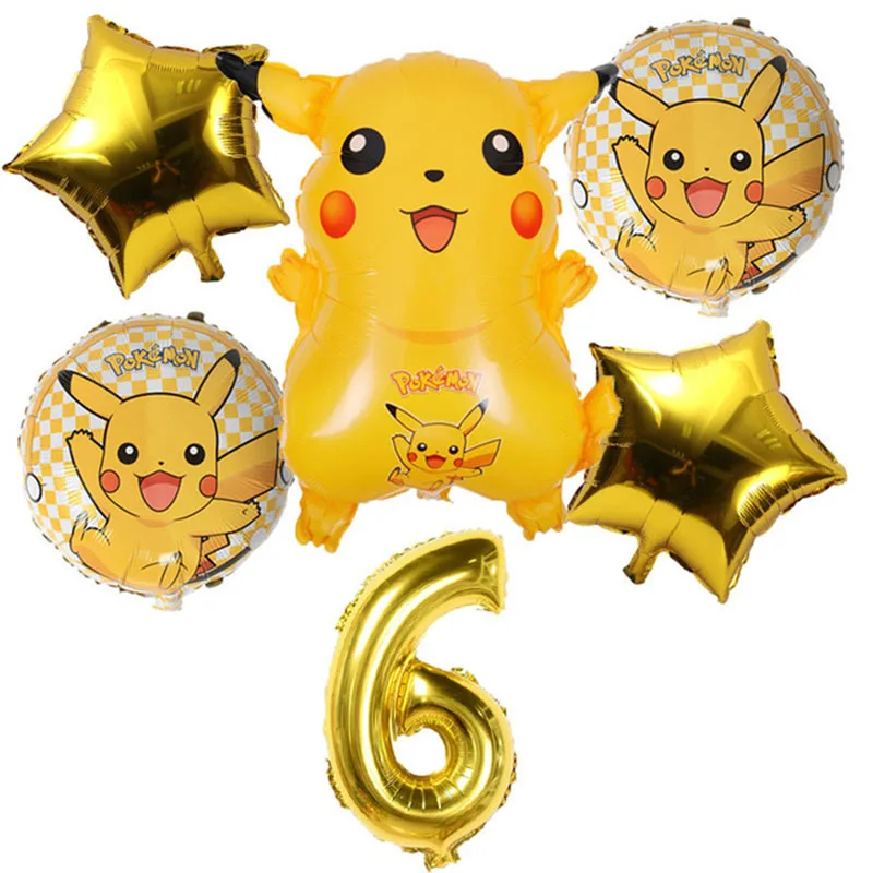 6PCS Новинка, 6 шт./партия, 32 дюйма, 1, 2, 3, 4, 5, 6, 7, 8, 9, цифровой шар с цифрами для дня рождения, воздушный шар с покемоном Пикачу, фольгированные воздушные шары, надувной шар - Цвет: 6PCS