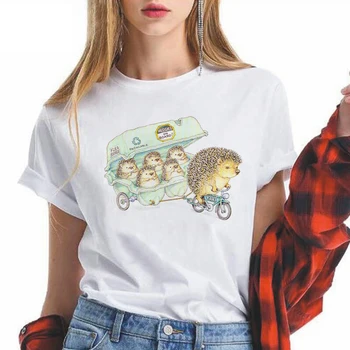 

New T-shirt Female Hedgehog cycling T-shirts Prevalent Round Neck Tee shirt Funny Graphic Spring Summer ropa mujer Tshirt