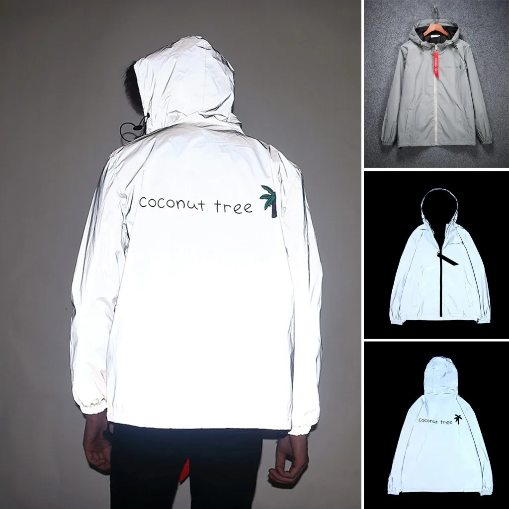 

Reflective Jacket Men Women Harajuku Windbreaker Hooded Streetwear Coat 2XL Plus Size Winter Autumn streetwear джинсовая куртка