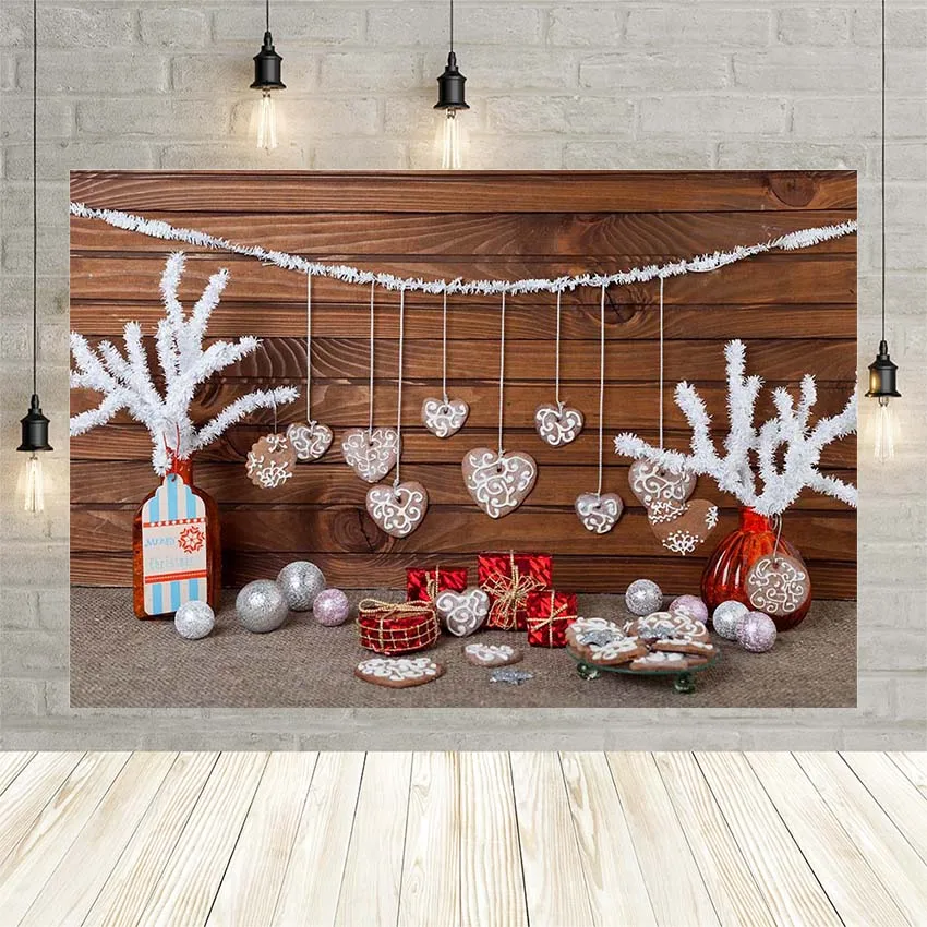 Avezano Winter Christmas Tree Wooden Board Snow Gift Heart Birthday Party Baby Newborn Decor Backdrop Photo Background Custom |
