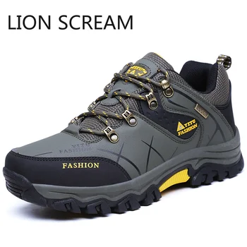 

LION SCREAM Hiking Shoes Original Men Cow Leather Air Mesh Breathable Trip Durable Climb Trekking Adventure 3 Colors Sneakers 47