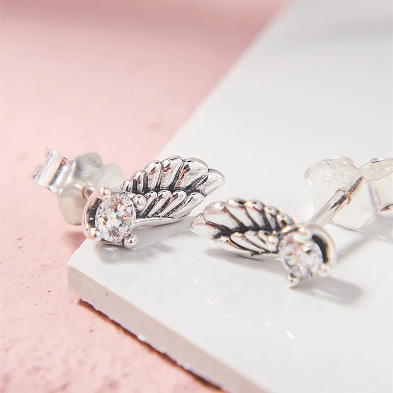 New Christmas Gift Sparkling Angel Wing Stud Earrings for women 925 Sterling Silver earring silver 925 brincos fine jewelry
