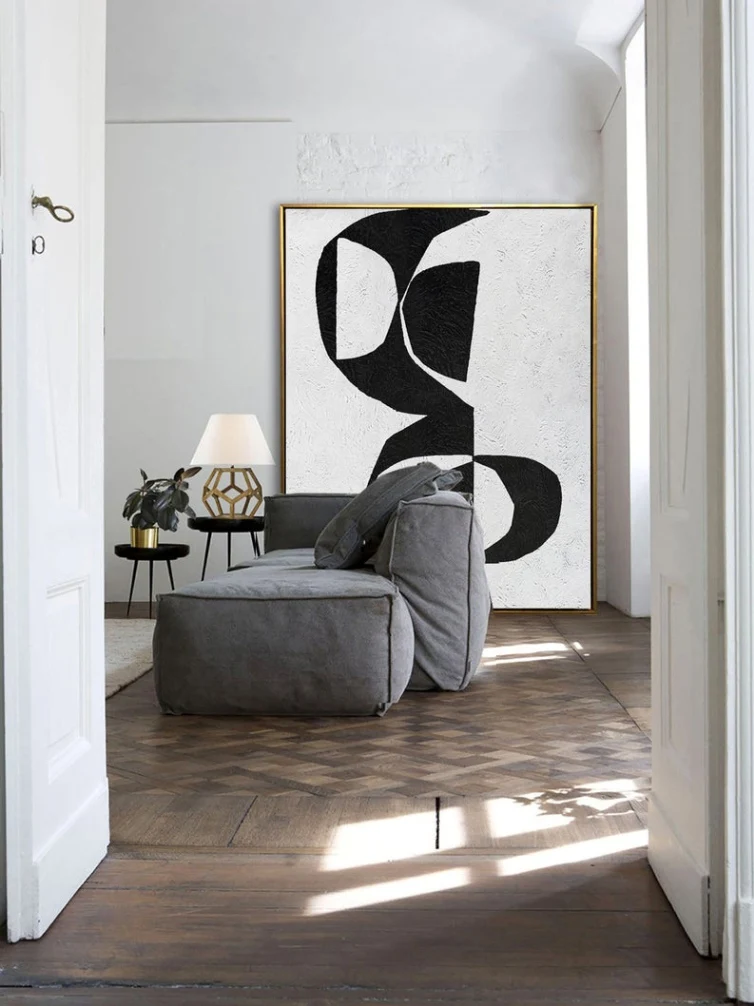 

Mid Century Modern Painting On Canvas Extra Large Abstract Painting Vertical Wall Art Minimal Art Black And White