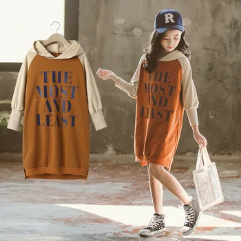 

New 2020 Teenage Dress Elegant for Girls Cotton Hoodies Sweatshirt Coat Spring 2020 Casual Letter Print Dresses for 4 8 12 14T