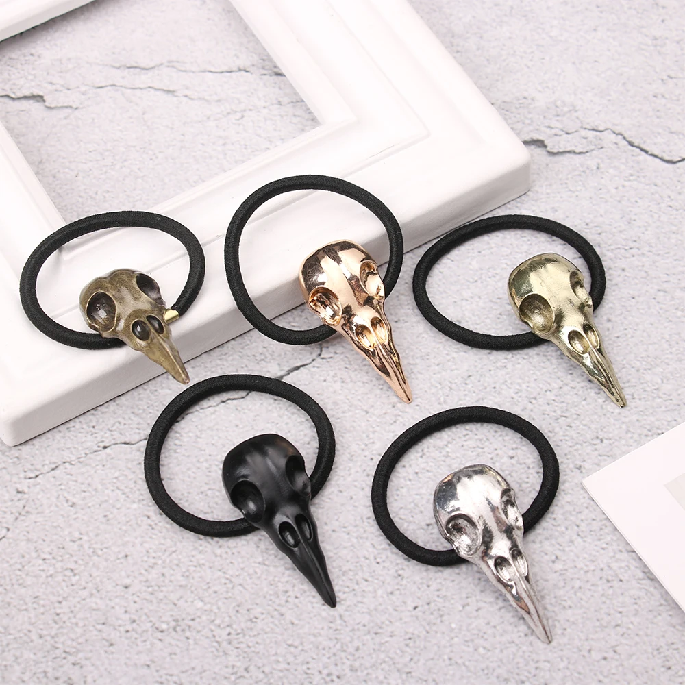 

HOOH 1 PC Trendy Women Halloween Hair Rope Punk Gothic Raven Skull Elastic Hair bands Novelty Creative Metal Hair Accessories