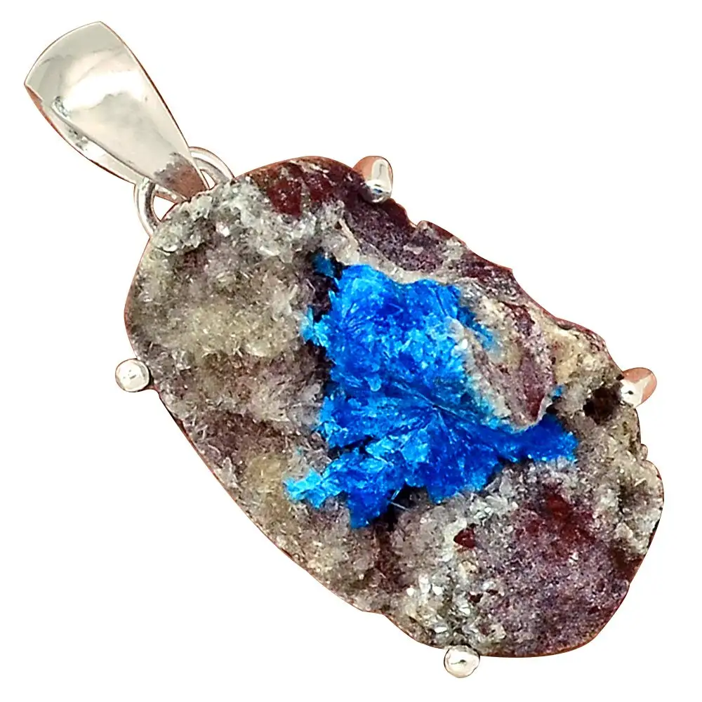 

Genuine CAVANSITE CRYSTAL Pendant 925 Sterling Silver, 38.8 mm, AP6373