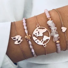 5 шт./компл. в Богемном Стиле Ретро Карта мира персиковый; принт "Сердечки" Черепашки-ниндзя Натуральный камень браслет из бисера Для женщин вечерние Шарм для браслета, украшения аксессуары