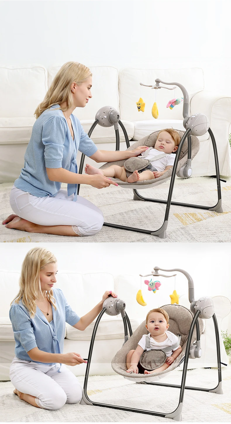 Детская колыбель, детская качающаяся люлька, перемычка, электрическая раскачивающаяся кроватка с пультом дистанционного управления, складное кресло-качалка для новорожденных