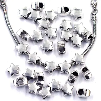 

150Pcs Star Shape Tube Spacers Beads Silver Tone Fit European Charms Necklaces Jewelry DIY Findings 12x11mm