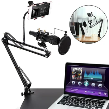 

High Quality Extendable Recording Microphone Holder Suspension Boom Scissor Arm Stand Holder with Mic Clip Table Mounting Clamp