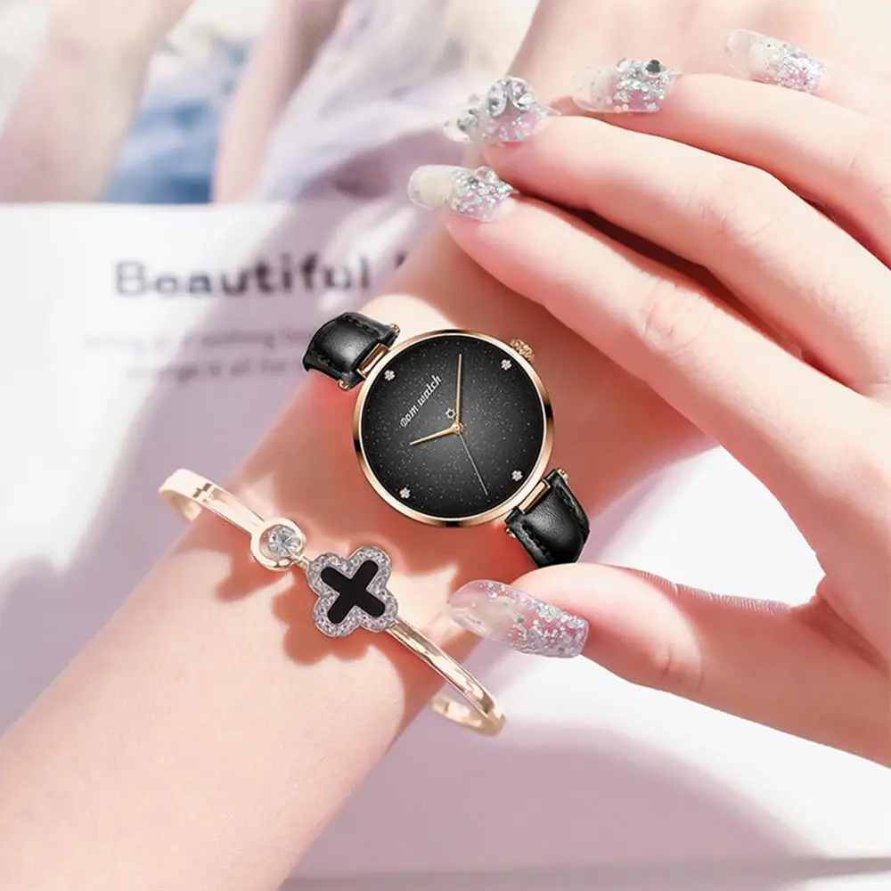 DOM New Women Watches Top Luxury Fashion Female Quartz Wrist Watch Ladies Leather Waterproof Clock Girl Starry Sky Watch G-1292